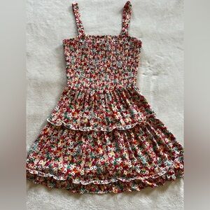 Jessica Simpson Red Multi Floral Smocked Ruffle Mini Dress